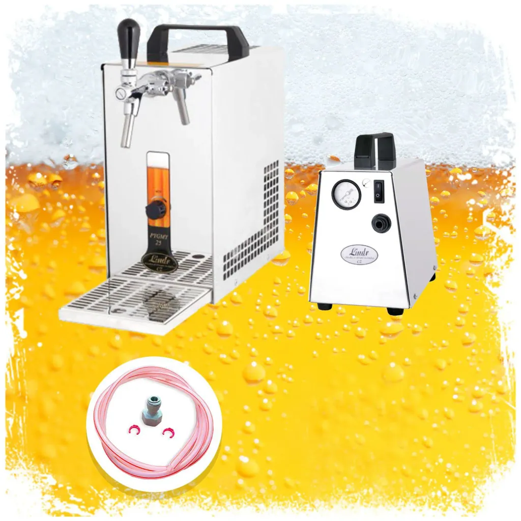 Komplett Set - Zapfanlage, Bierkoffer, Durchlaufkühler, Bierzapfanlage PYGMY 25 1-leitig Trockenkühler, 35 Liter/h, Zapfkopf: ohne