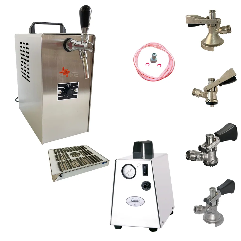 Komplett Set - Zapfanlage JET 30 Bierkoffer, Bierzapfanlage, Durchlaufkühler 1-leitig Trockenkühler, bis zu 35 Liter/h, mit Luftkompressor, Zapfkopf: ohne