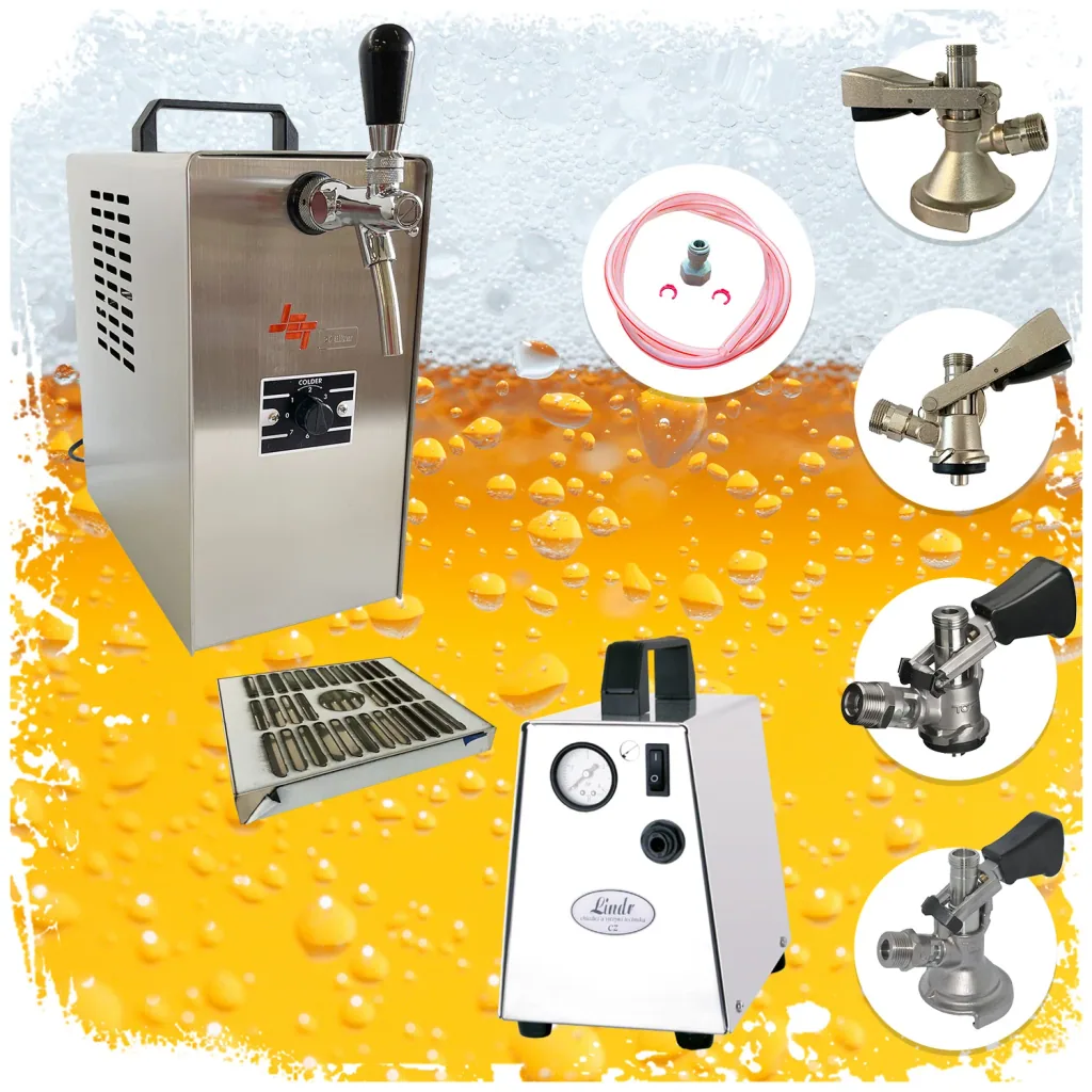 Komplett Set - Zapfanlage JET 30 Bierkoffer, Bierzapfanlage, Durchlaufkühler 1-leitig Trockenkühler, bis zu 35 Liter/h, mit Luftkompressor, Zapfkopf: ohne