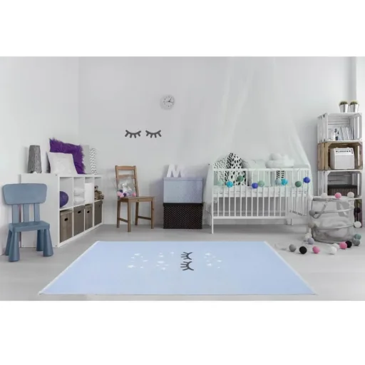 Livone Kinderteppich waschbar schlafende Augen blau, Teppichgrösse: 140 x 190 cm