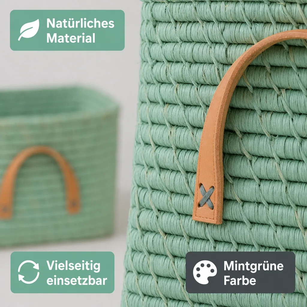 Rice Bastkorb Ledergriffe mint 30 x 30