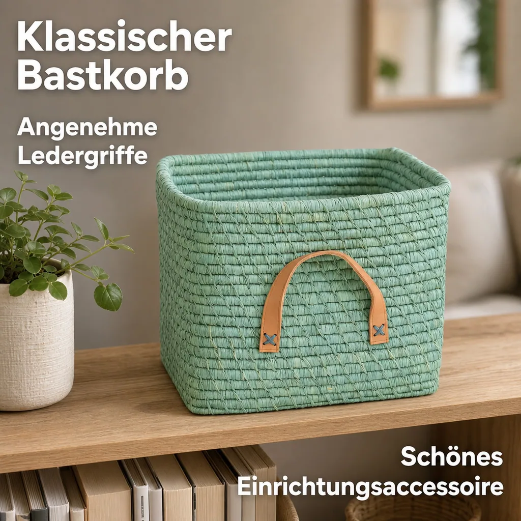Rice Bastkorb Ledergriffe mint 30 x 30