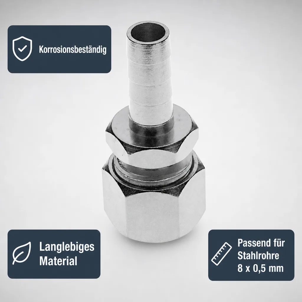 Quetschverschraubung, Compression fitting - Edelstahl, mit Schlauchtülle für Bierschlauch NW 7 mm