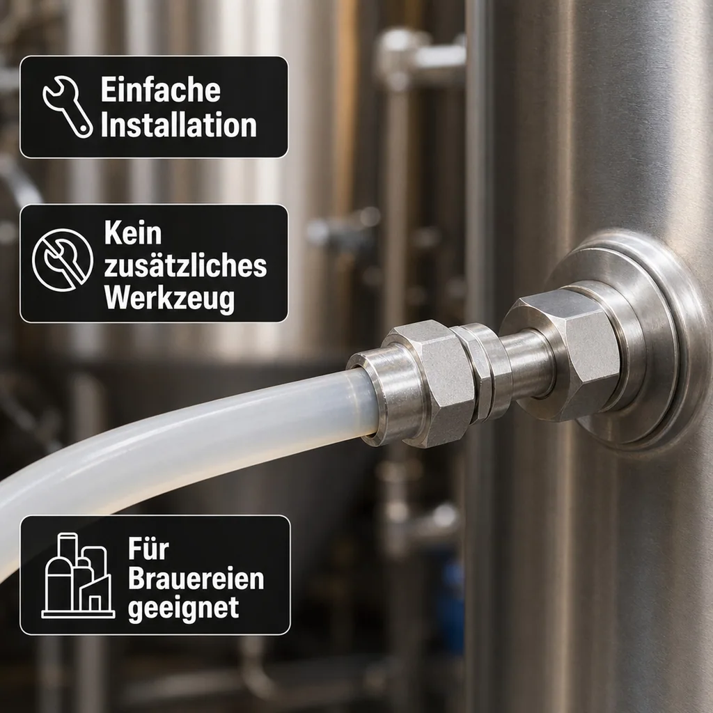 Quetschverschraubung, Compression fitting - Edelstahl, mit Schlauchtülle für Bierschlauch NW 7 mm