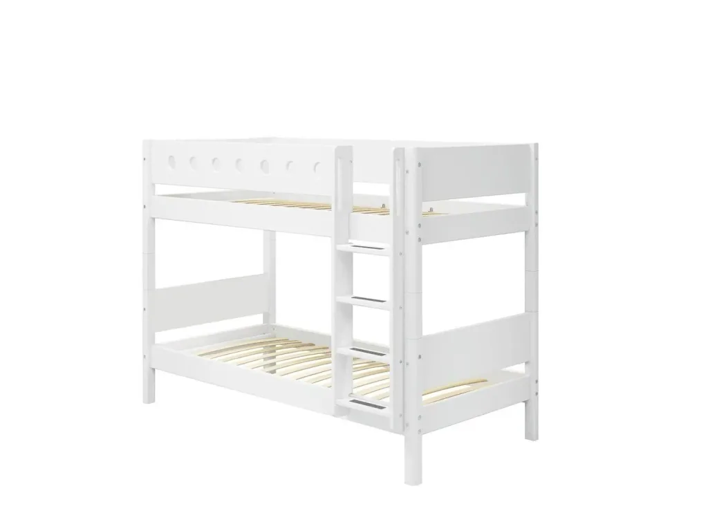 FLEXA Kinderbett, Etagenbett mit Gerader Leiter – Hochwertiges MDF und Kiefer, 90x200 cm, Platzsparende Lösung, Farbe: weiss