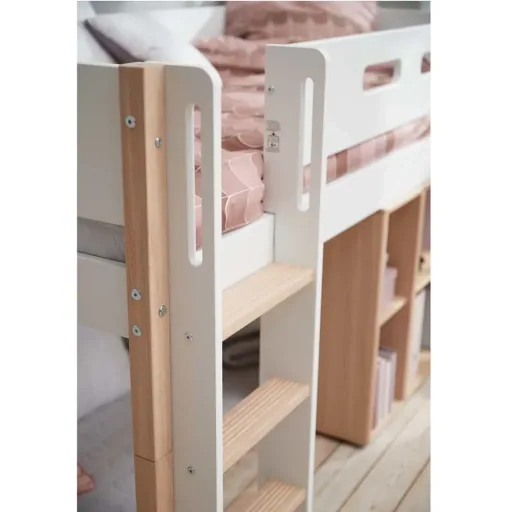 Flexa Nor mittelhohes Bett Leiter gerade weiß / Eiche