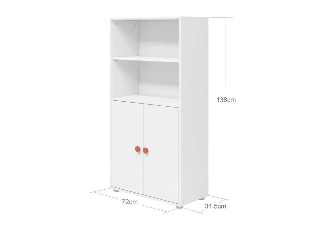 FLEXA Bücherregal, Bücherwand - Midi, 2 Türen, 72 cm x 138 cm, Farbe: Weiß/Errröten