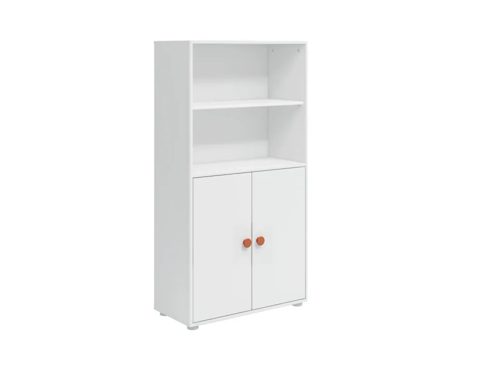FLEXA Bücherregal, Bücherwand - Midi, 2 Türen, 72 cm x 138 cm, Farbe: Weiß/Errröten