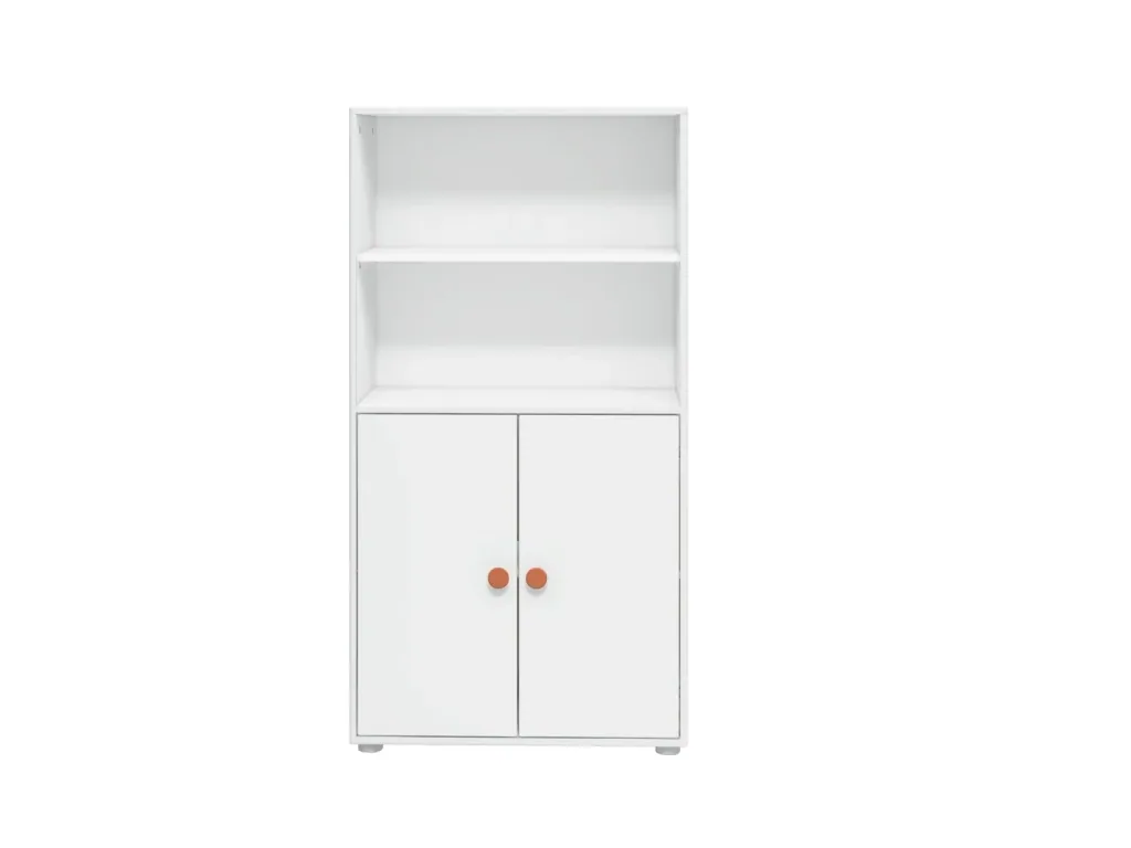 FLEXA Bücherregal, Bücherwand - Midi, 2 Türen, 72 cm x 138 cm, Farbe: Weiß/Errröten