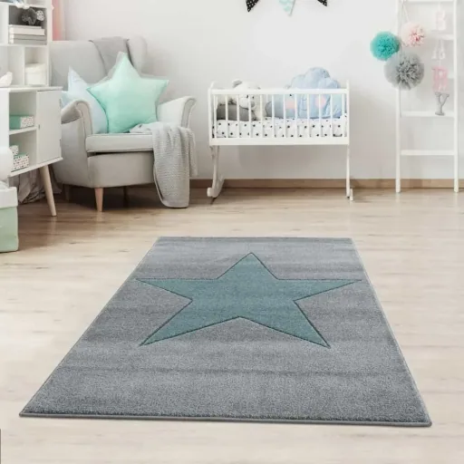 Livone Kinderteppich Stern mint auf grau, Teppichgrösse: 120 x 180 cm