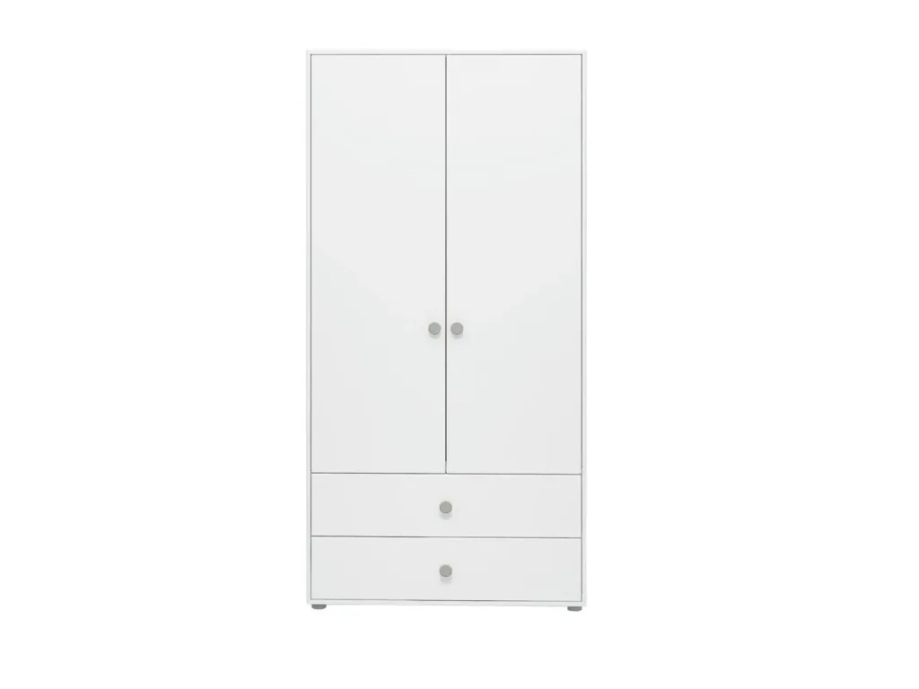 Flexa Kleiderschrank - Roomie, 2 Türen + 2 Schubladen, Farbe: Weiß/Naturgrün