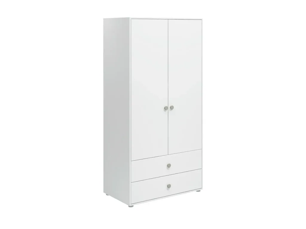 Flexa Kleiderschrank - Roomie, 2 Türen + 2 Schubladen, Farbe: Weiß/Naturgrün