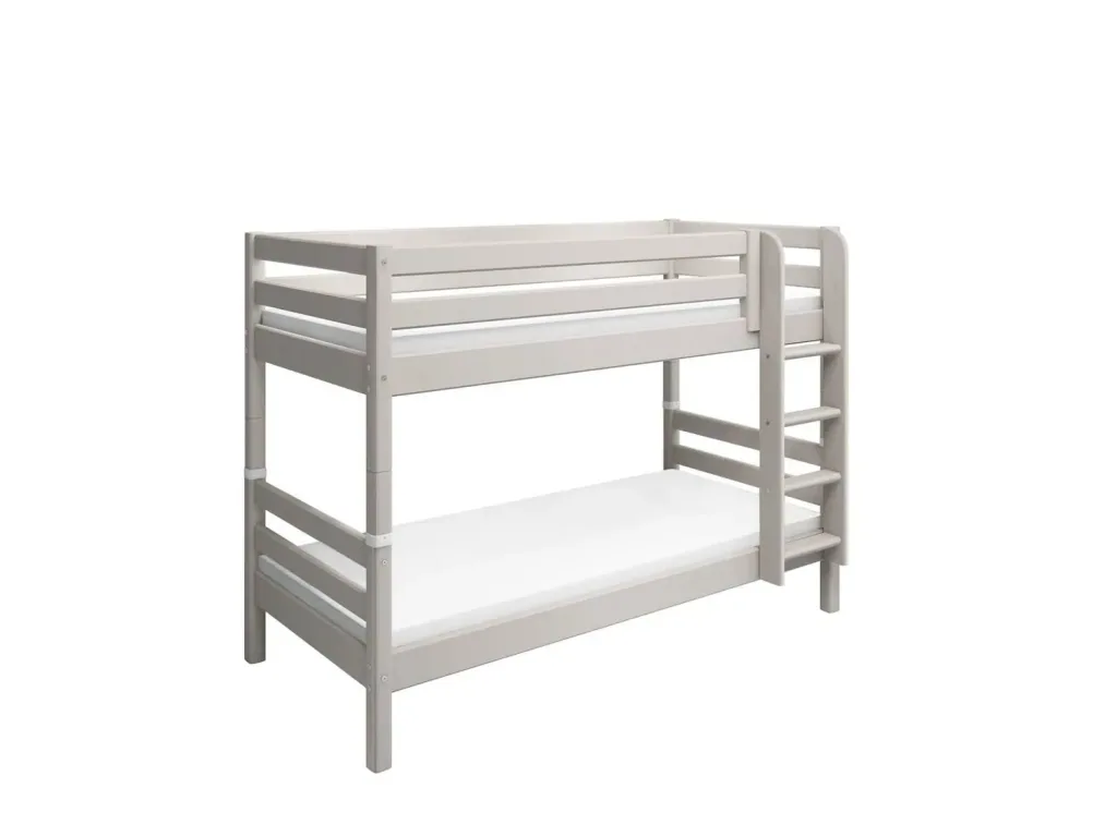FLEXA Etagenbett für Kinder, Kinderbett - Classic, Massivholz Kiefer, 90x200 cm, mit Senkrechter Leiter, Farbe: Grau gewaschene Kiefer
