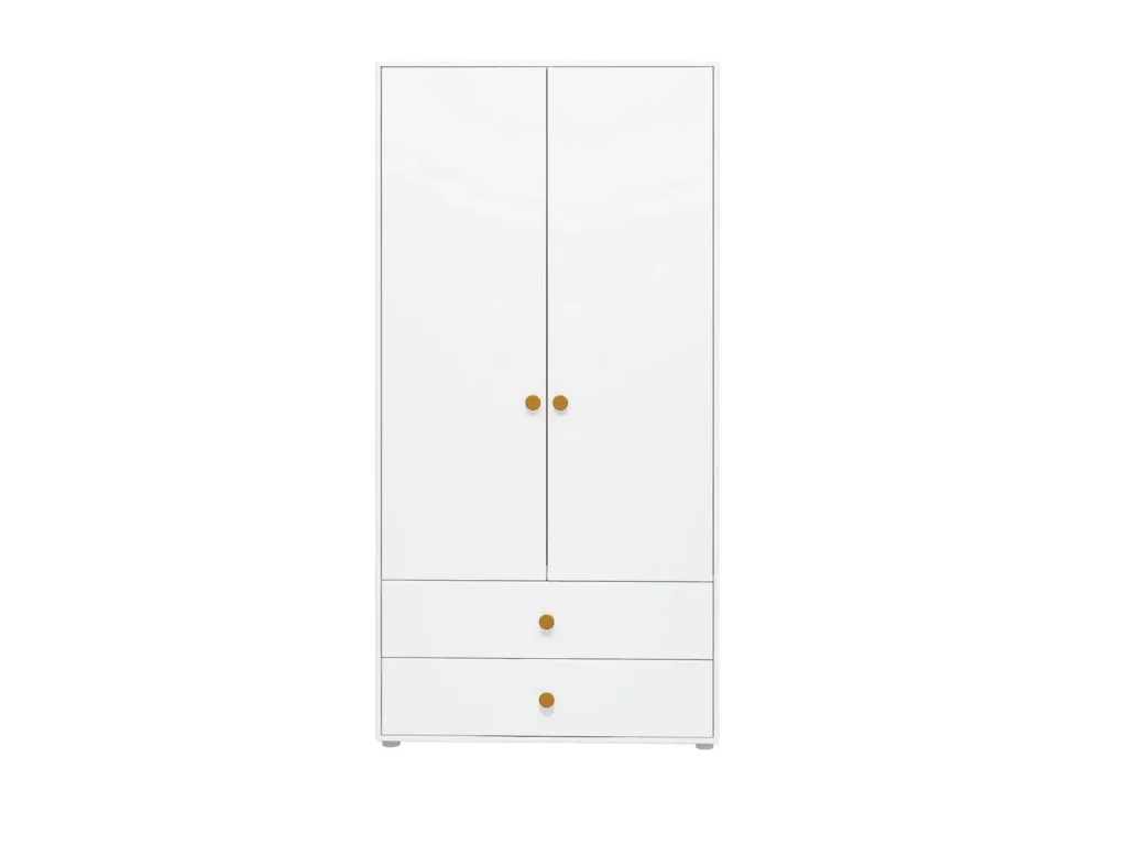 Flexa Kleiderschrank - Roomie, 2 Türen + 2 Schubladen, Farbe: Weiß/Senf