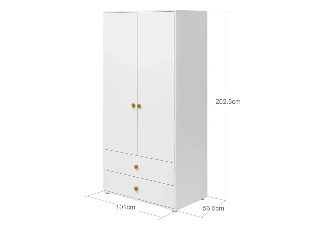 Flexa Kleiderschrank - Roomie, 2 Türen + 2 Schubladen, Farbe: Weiß/Senf