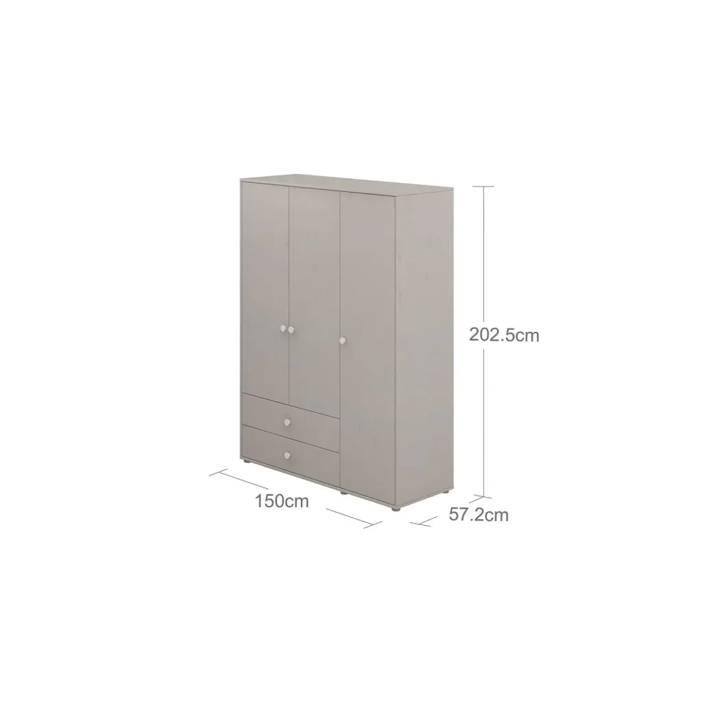 Flexa Kleiderschrank - Classic, 150x202,5 cm, Farbe: Grau gekalkt / Grau gekalkt / Weiß