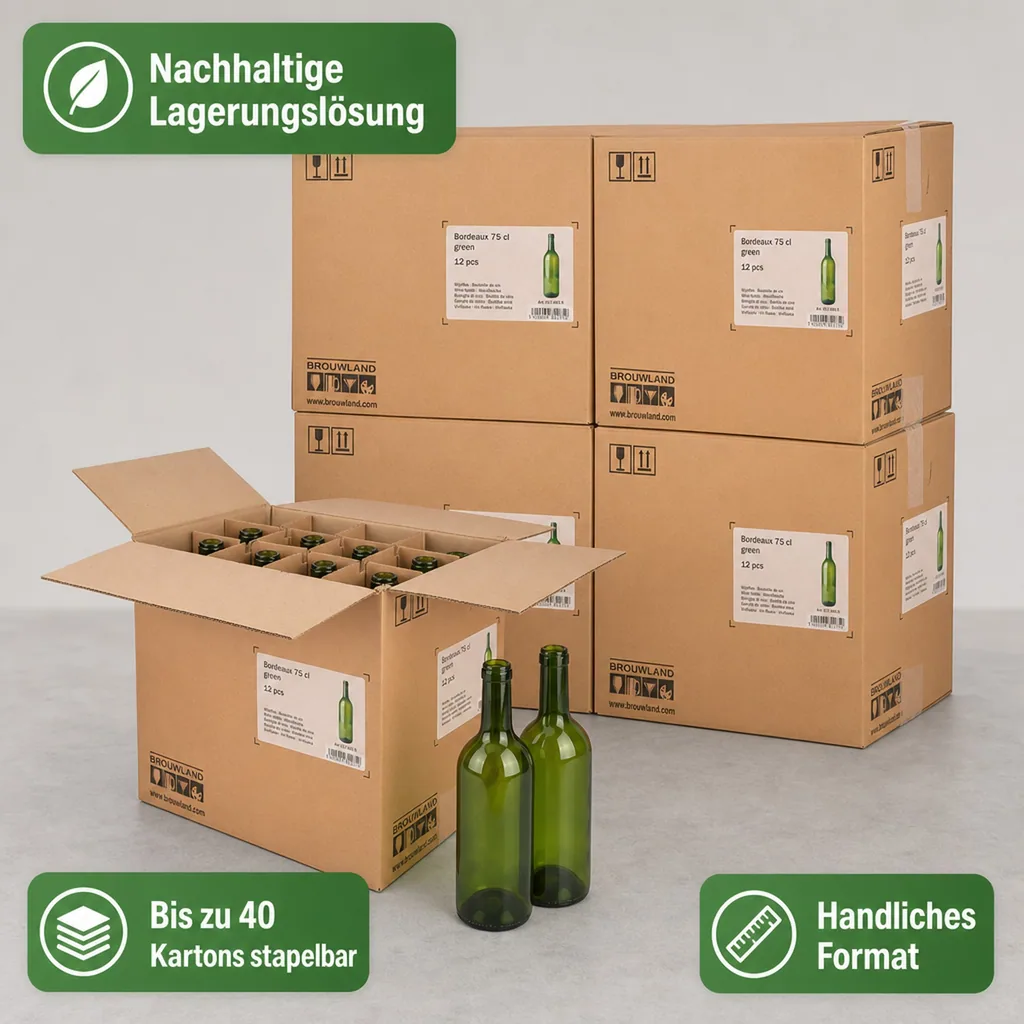 12er Weinflaschen-Karton (Bordeaux 75 cl) - Stabile & umweltfreundliche Flaschenaufbewahrung, Farbe: grün