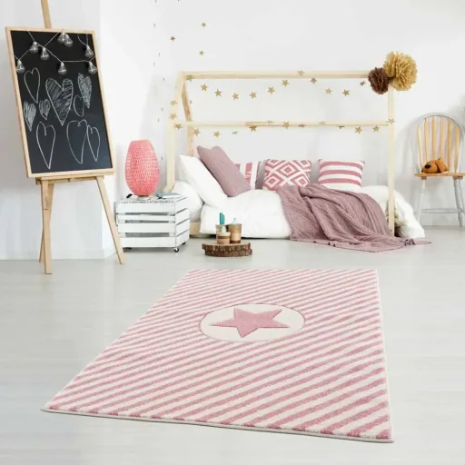 Livone Teppich Stern & Diagonal Streifen rosa, Teppichgrösse: 120 x 180 cm