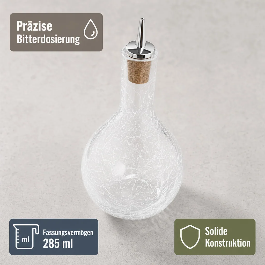 Dash-Bottle, Bitterflasche - Craquelé Glas mit verchromten Ausgiesser