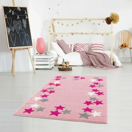 Livone Teppich Sternenband rosa grau, Teppichgrösse: 120 x 180 cm