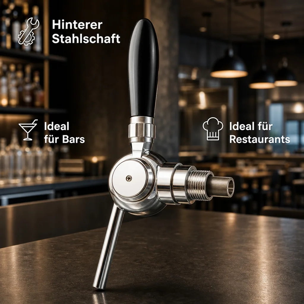 Bierzapfhahn, Kompensatorhahn - Cosmo, verchromter Kompensator mit Stahlanschluss 5/8" - 1/2", Gewindelänge: 35 mm