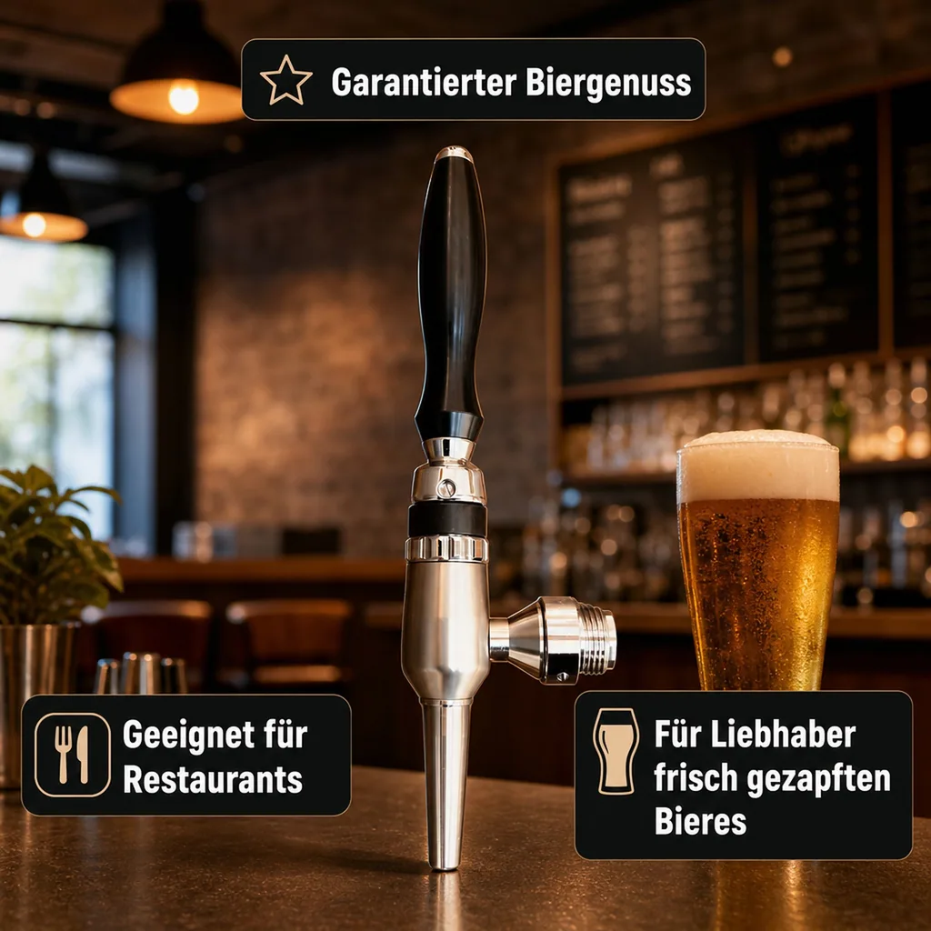Bierzapfhahn, Kompensatorhahn Nordic - aus satiniertem stahl ohne kompensatorschaft 5/8" + starke düse, Gewindelänge: 55 mm