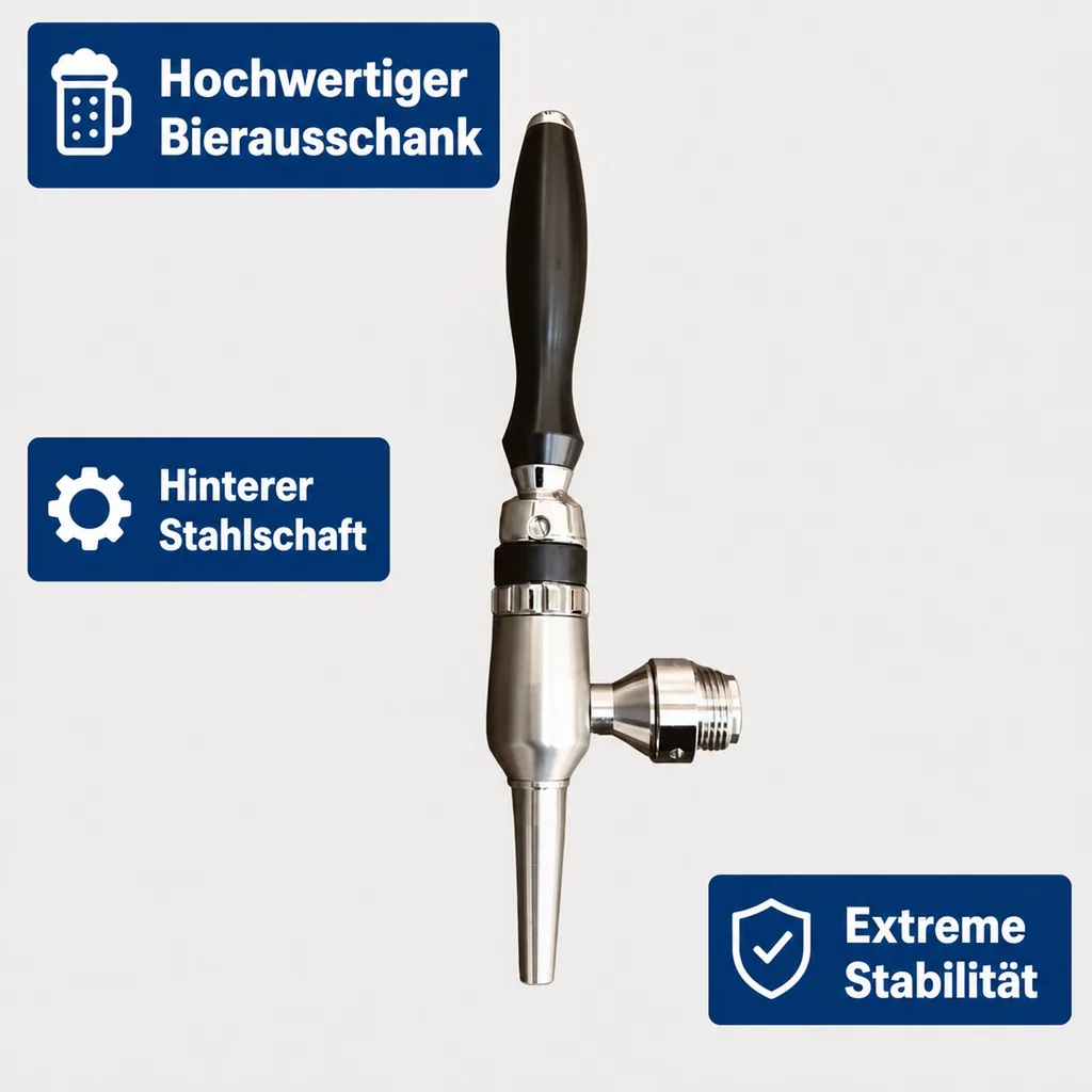 Bierzapfhahn, Kompensatorhahn Nordic - aus satiniertem stahl ohne kompensatorschaft 5/8" + starke düse, Gewindelänge: 55 mm