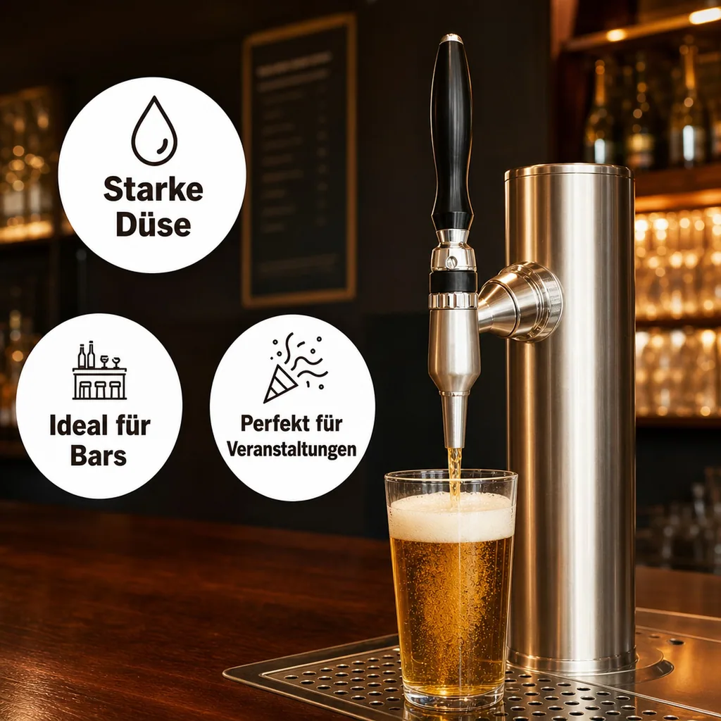 Bierzapfhahn, Kompensatorhahn Nordic - aus satiniertem stahl ohne kompensatorschaft 5/8" + starke düse, Gewindelänge: 55 mm