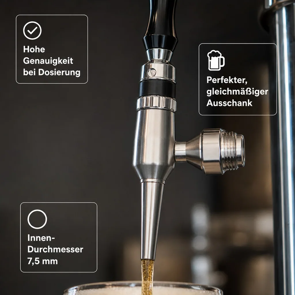 Bierzapfhahn, Kompensatorhahn Nordic - aus satiniertem stahl ohne kompensatorschaft 5/8" + starke düse, Gewindelänge: 55 mm