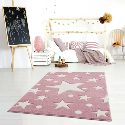Livone Teppich Estrella Stern & Konfetti rosa, Teppichgrösse: 200 x 300 cm