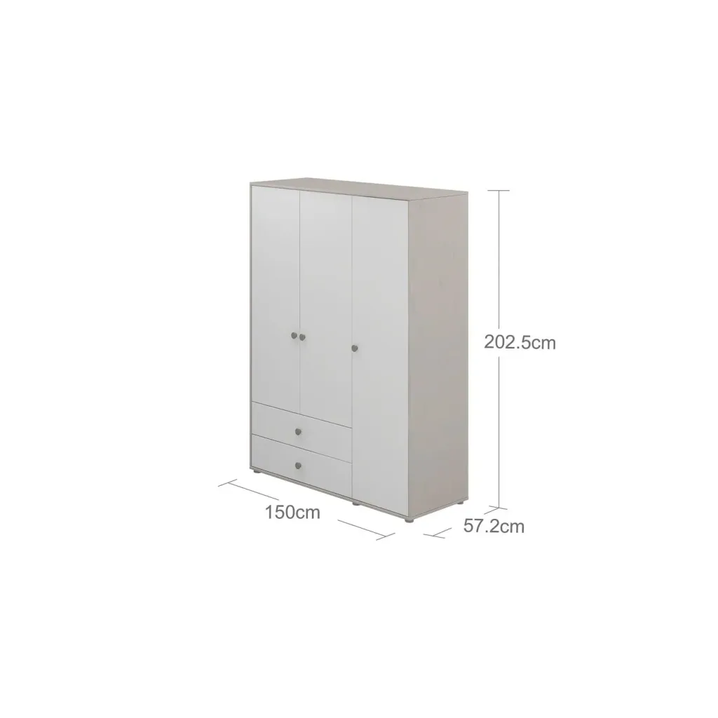 Flexa Kleiderschrank - Classic, 150x202,5 cm, Farbe: Grau gekalkt / Weiß / Naturgrün