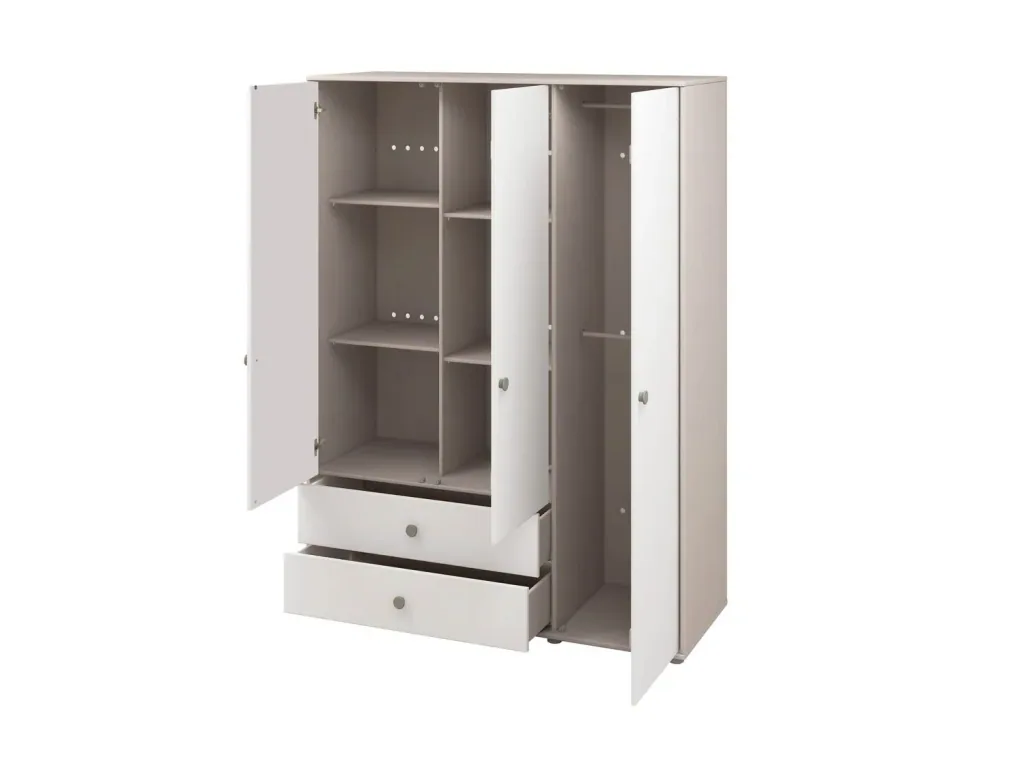 Flexa Kleiderschrank - Classic, 150x202,5 cm, Farbe: Grau gekalkt / Weiß / Naturgrün