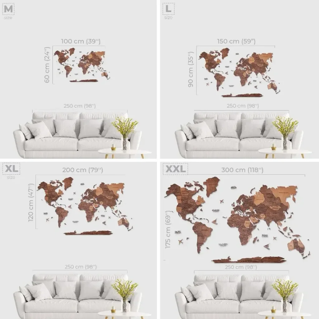 Weltkarte holz, Landkarte Welt, Weltkarte Wanddeko 3D - Enjoy The Wood, Eiche Prime, Weltkarte Größe: L