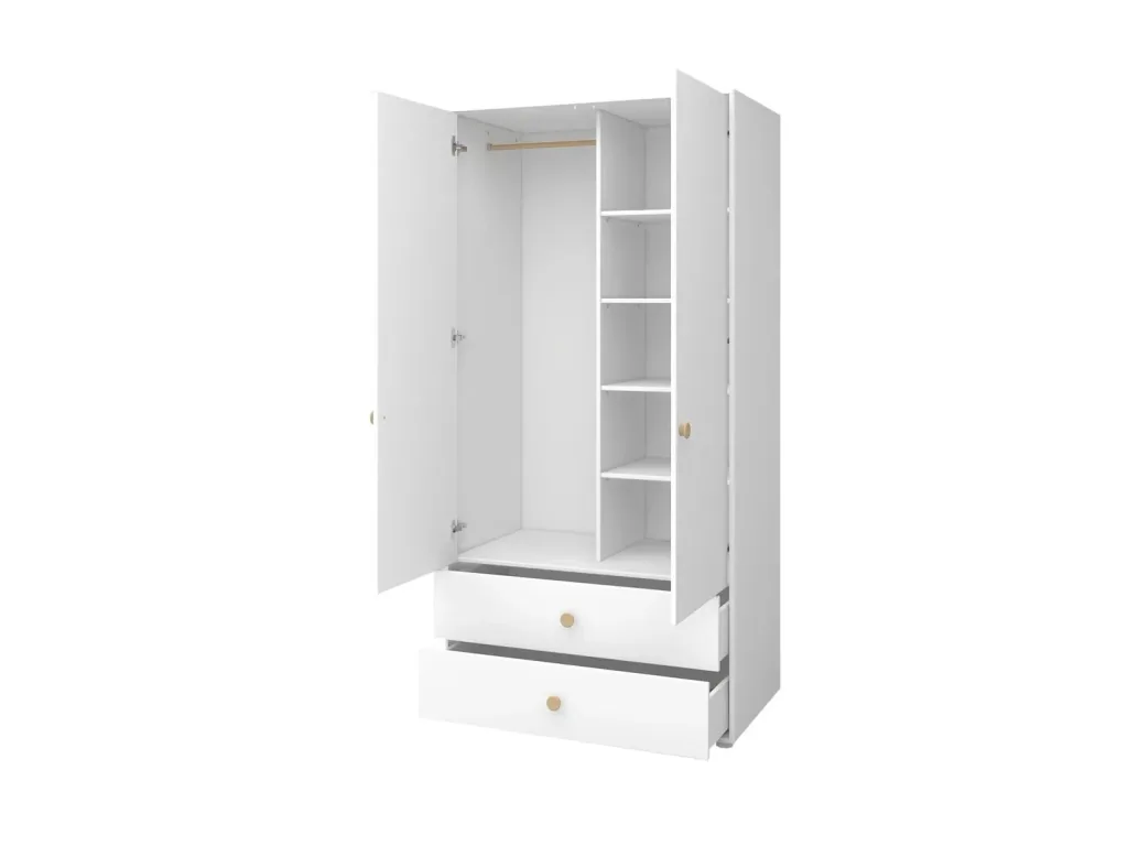 Flexa Kleiderschrank - Roomie, 2 Türen + 2 Schubladen, Farbe: Weiß/Eiche