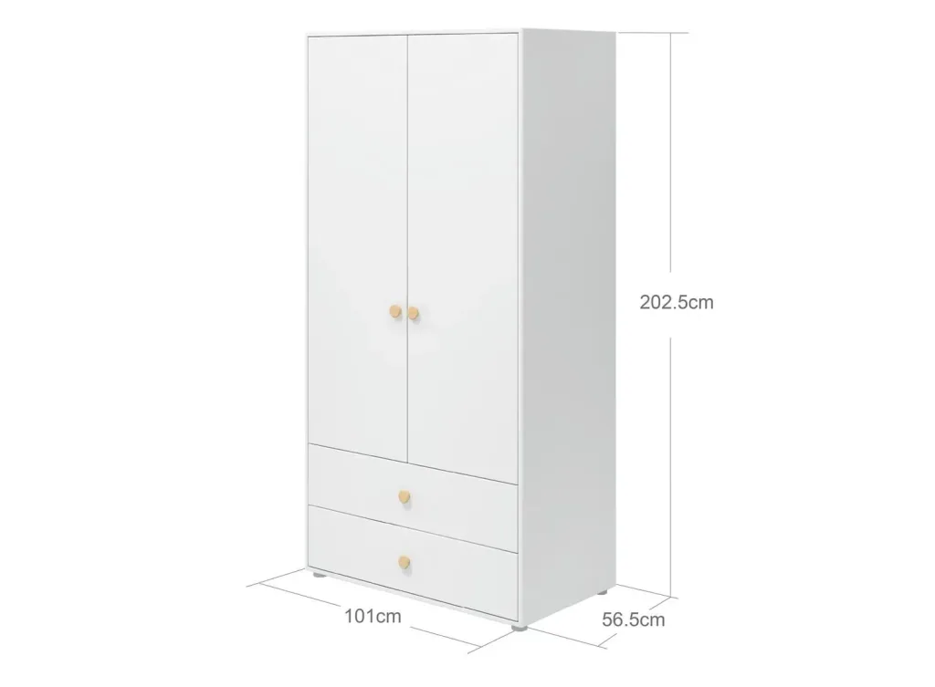 Flexa Kleiderschrank - Roomie, 2 Türen + 2 Schubladen, Farbe: Weiß/Eiche