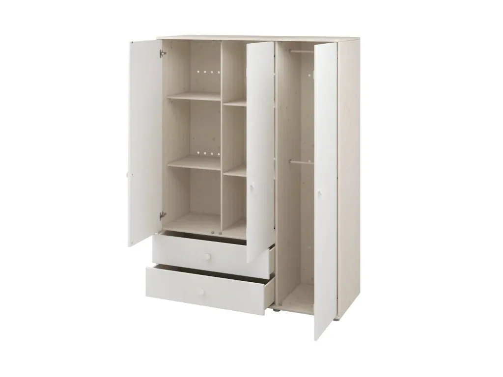 Flexa Kleiderschrank - Classic, 150x202,5 cm, Farbe: Weiß gekalkt / Weiß / Weiß
