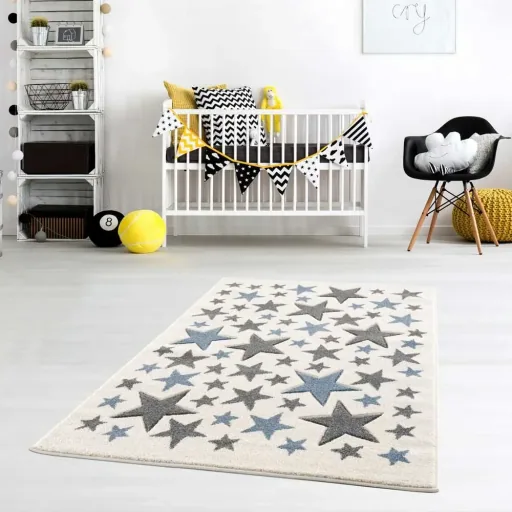Livone Kinderteppich Stella Sterne blau grau, Teppichgrösse: 120 x 180 cm