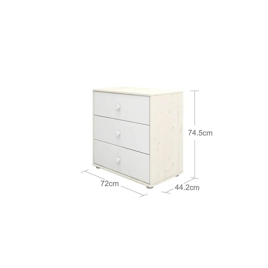 Flexa Kommode - Classic, mit 3 Schublade, 72x74,5 cm, Farbe: Weiß gekalkt / Weiß / Weiß