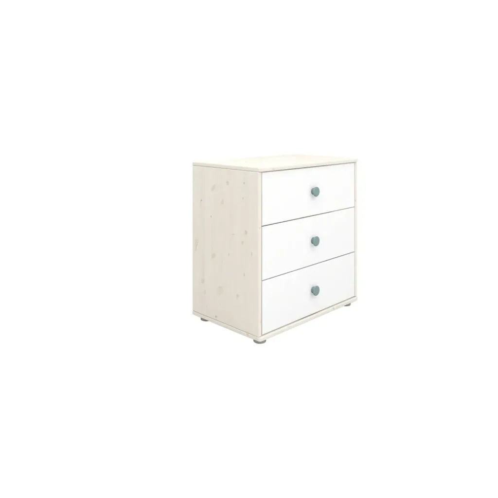 Flexa Kommode - Classic, mit 3 Schublade, 72x74,5 cm, Farbe: Weiß gekalkt / Weiß / Türkis