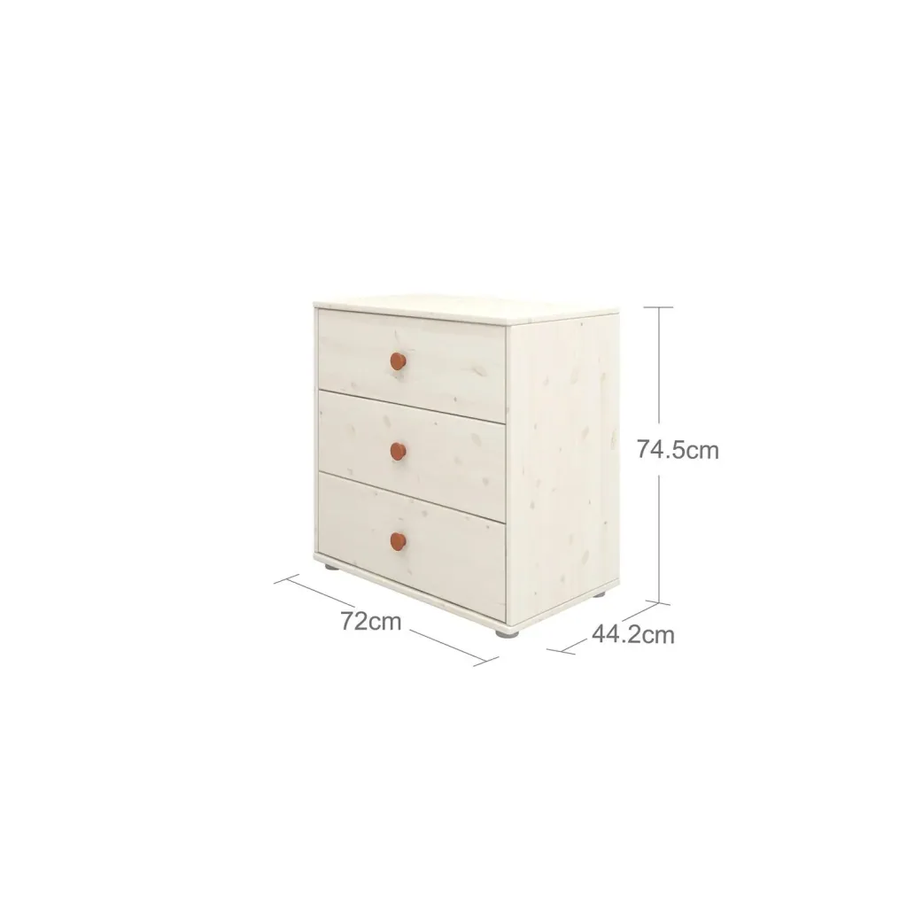 Flexa Kommode - Classic, mit 3 Schublade, 72x74,5 cm, Farbe: Weiß gekalkt / Weiß gekalkt / Rouge