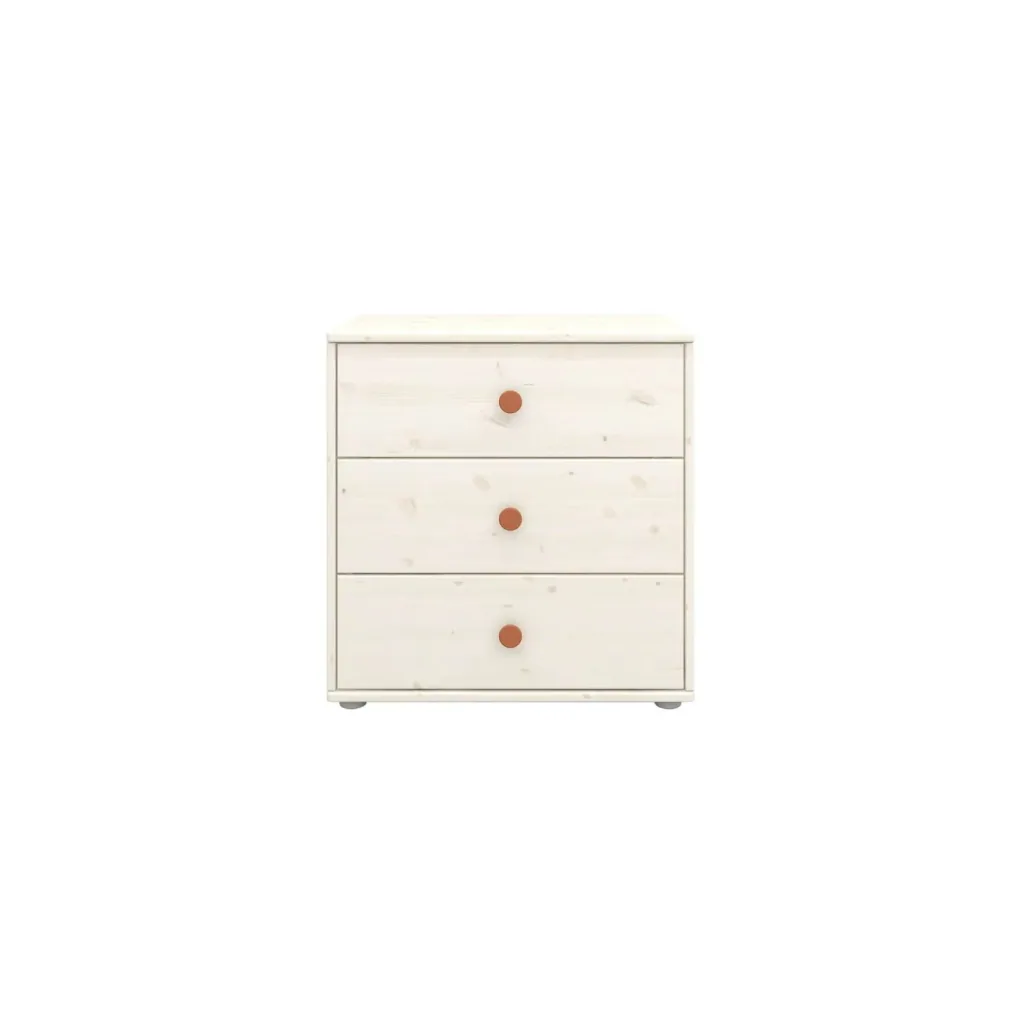Flexa Kommode - Classic, mit 3 Schublade, 72x74,5 cm, Farbe: Weiß gekalkt / Weiß gekalkt / Rouge