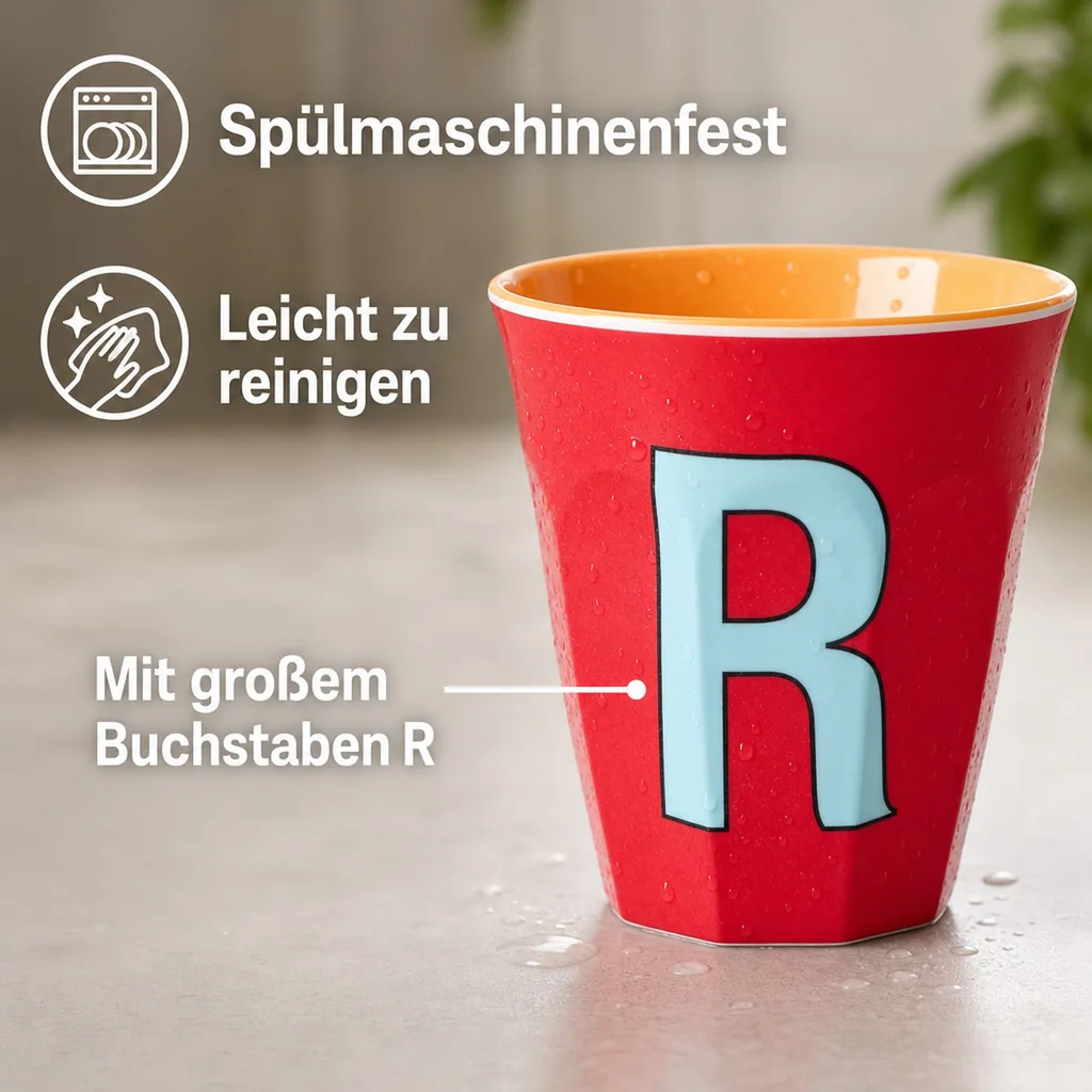 RICE Becher - R, 250 ml, Melamine, Farbe: Roter Kuss