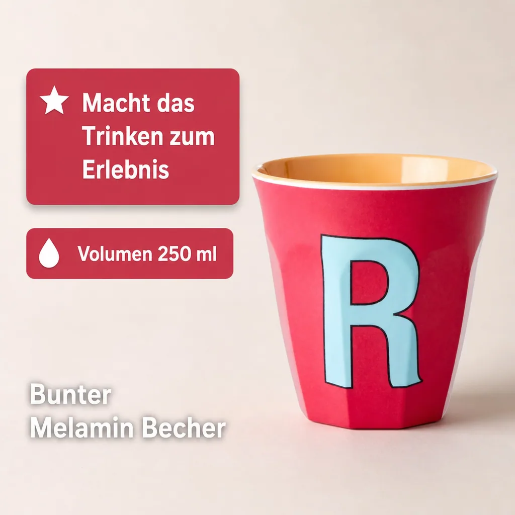 RICE Becher - R, 250 ml, Melamine, Farbe: Roter Kuss