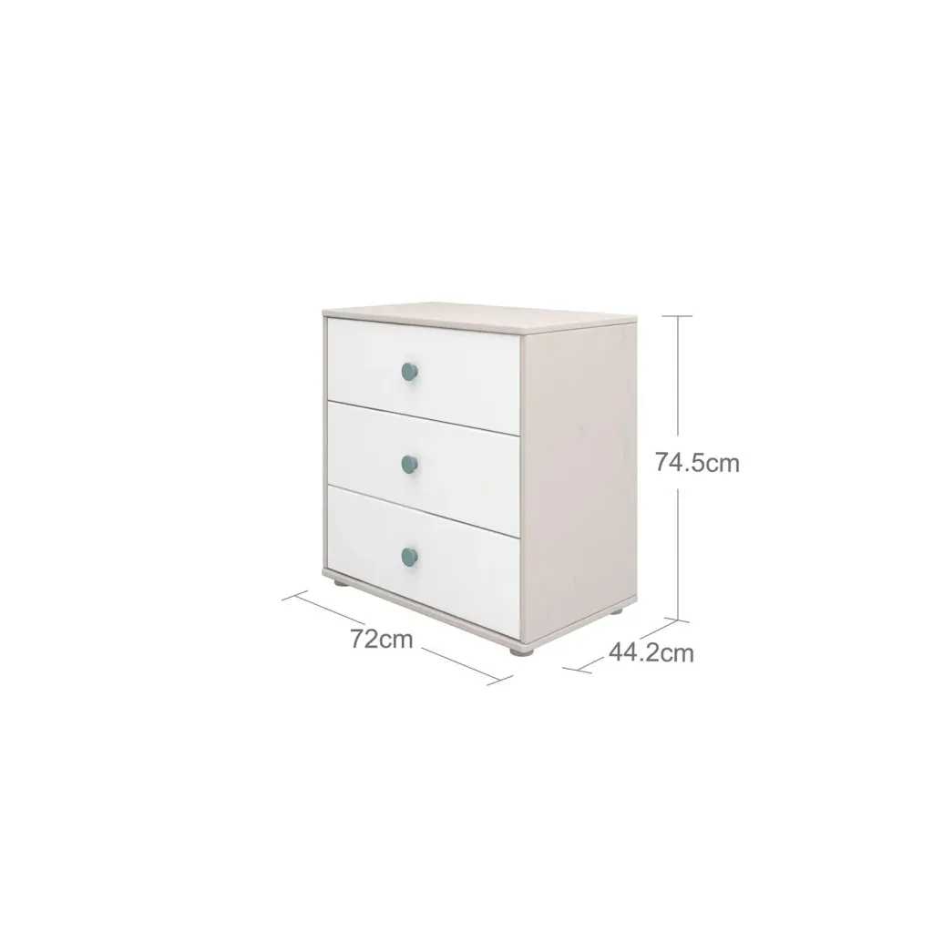 Flexa Kommode - Classic, mit 3 Schublade, 72x74,5 cm, Farbe: Grau gekalkt / Weiß / Türkis