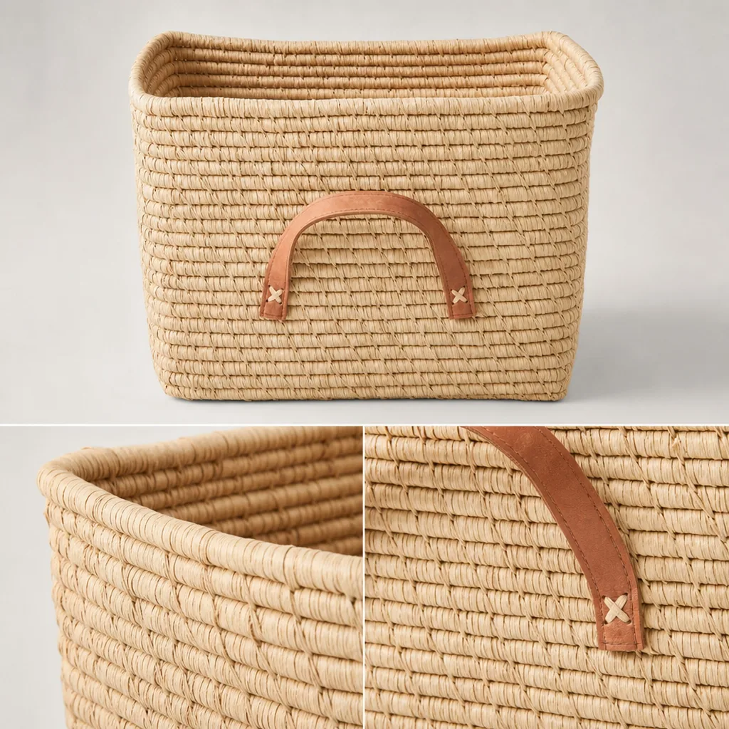 Rice Bastkorb Ledergriffe natur 30 x 30