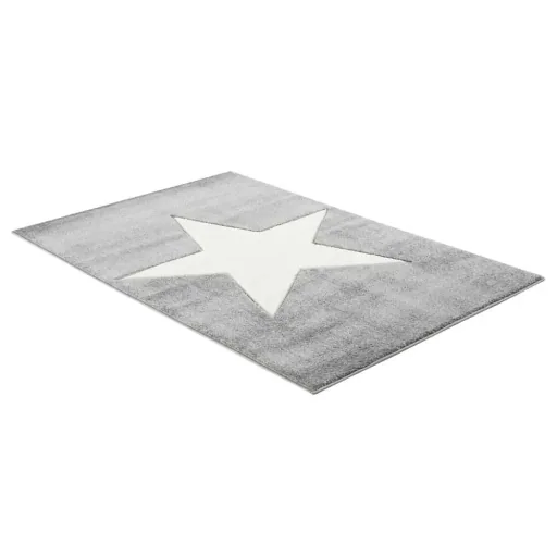 Livone Kinderteppich Stern weiss auf grau, Teppichgrösse: 160 x 230 cm