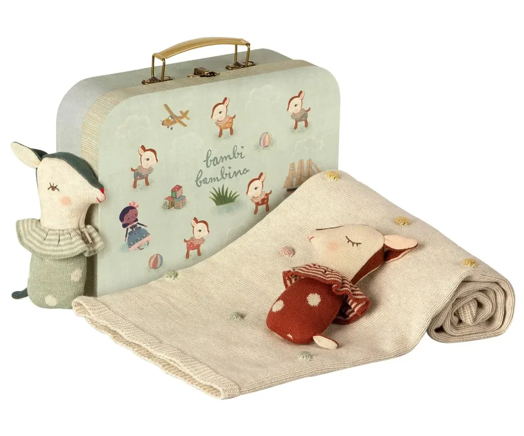 Maileg Baby Geschenk-Set: Kuscheltier und Babyrassel, Rosa, Farbe: Rusty