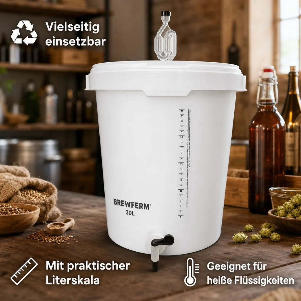 Gärbehälter, Getränkefass, Gäreimer mit Zapfhahn - BREWFERM 30L graduiert