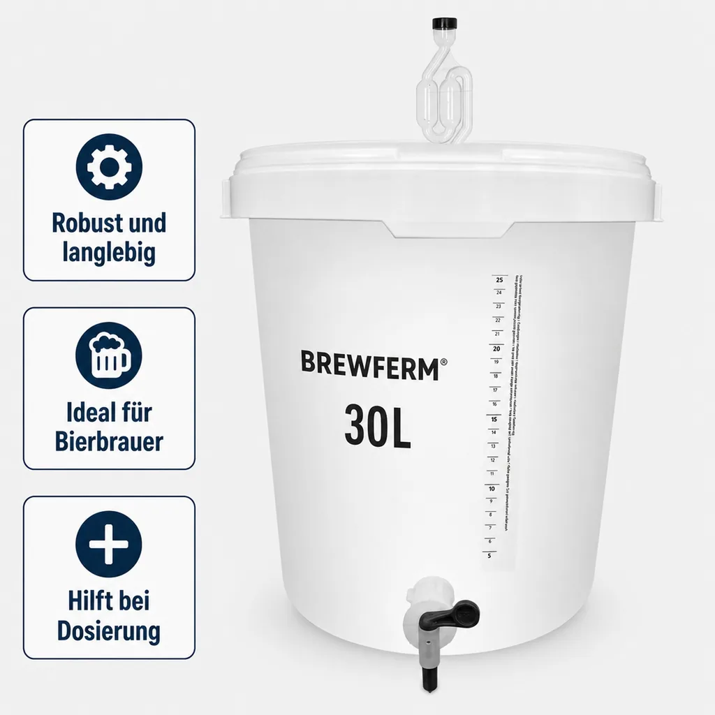 Gärbehälter, Getränkefass, Gäreimer mit Zapfhahn - BREWFERM 30L graduiert