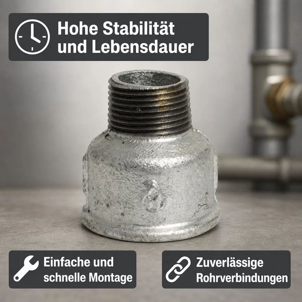 Reduziermuffe Temperguss, Gewindefitting 1/2" IG x 1/4" AG